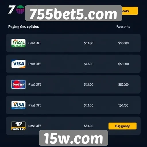 Opcões de pagamento disponíveis em 755bet5.com